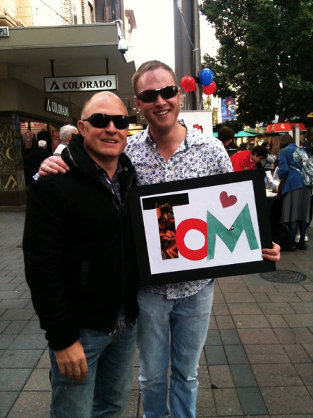 Simon and Tom with the sign we made