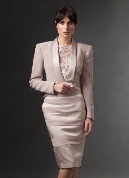 Crepe Tuxedo Style Bolero + Self Stripe Pencil Skirt + Sequin and Wool Shell Top from Liza's AW15 Range. 