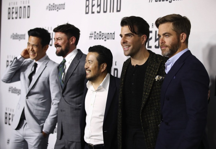 SYDNEY, AUSTRALIA - JULY 07: (L-R) John Cho, Karl Urban, Director Justin Lin, Zachary Quinto and Chris Pine arrive ahead of the Star Trek Beyond Australian Premiere on July 7, 2016 in Sydney, Australia. (Photo by Brendon Thorne/Getty Images for Paramount Pictures) *** Local Caption *** John Cho; Karl Urban; Justin Lin; Zachary Quinto; Chris Pine