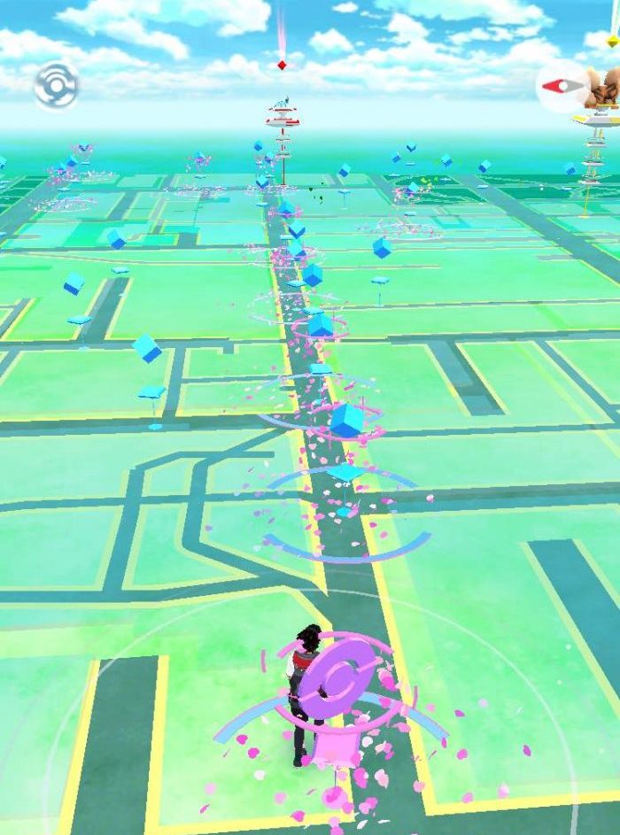 The view along Rundle Mall, with all of the Pokestops added so far.