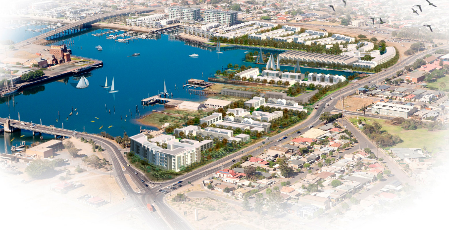 Artist's impression of Cedar Woods's proposed development of North West and Fletcher's Slip in Port Adelaide