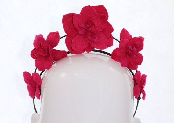Bonnie Evelyn Millinery Hot Pink Cashmere and Silk Luxury Flower Crown $295
