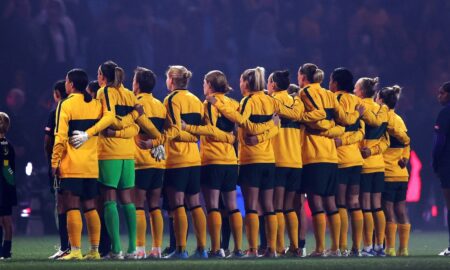 The Matildas lining up, ahead of their upcoming match against China at Adelaide Oval this May.