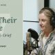 Podcast artwork for Say Their Name with Annabel Bower, who wears headphones beside a studio microphone.